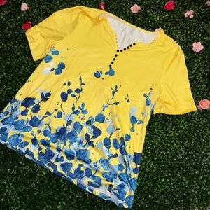 Yellow and Blue Floral Women's Top